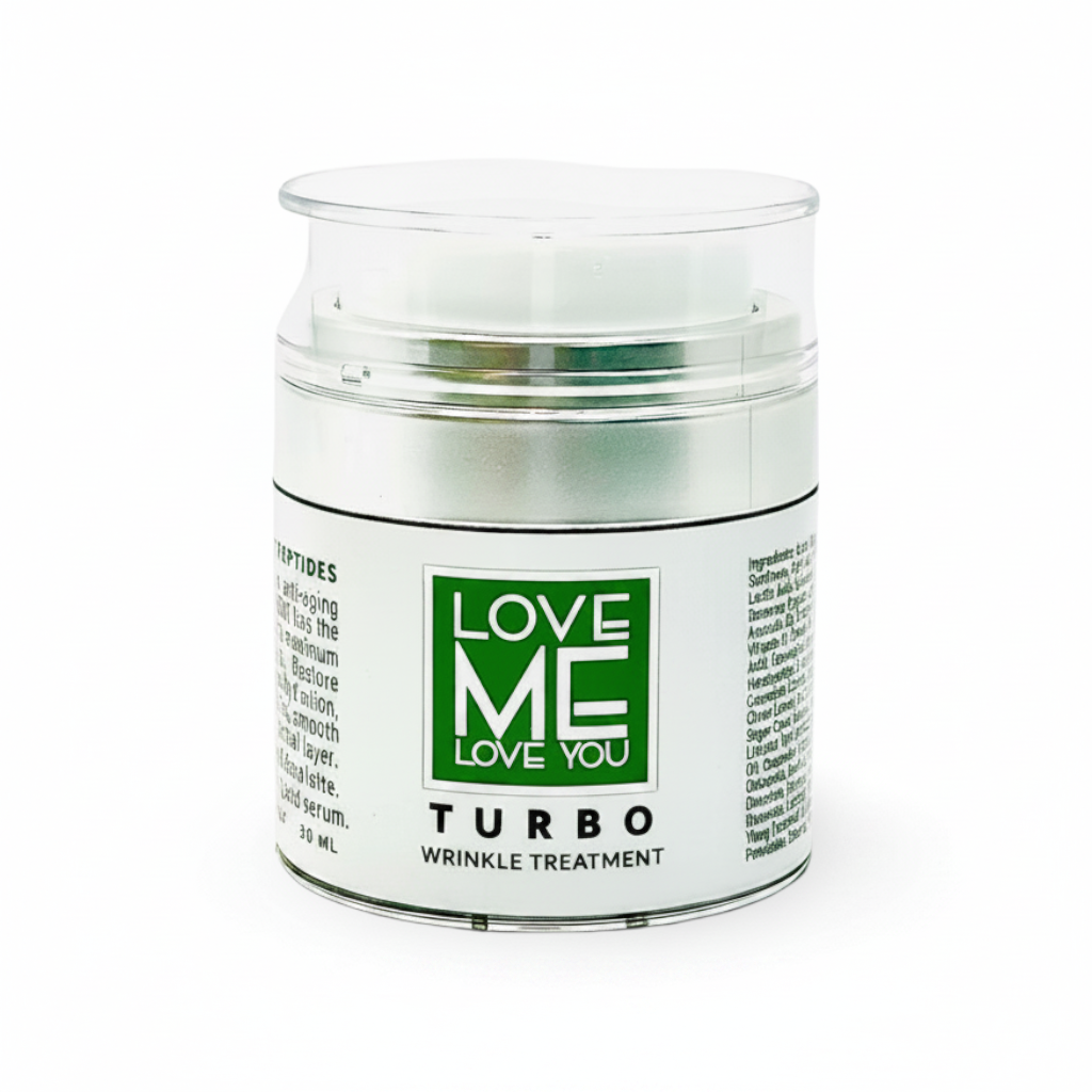 Turbo wrinkle treatment moisturizer jar with clear lid and green label