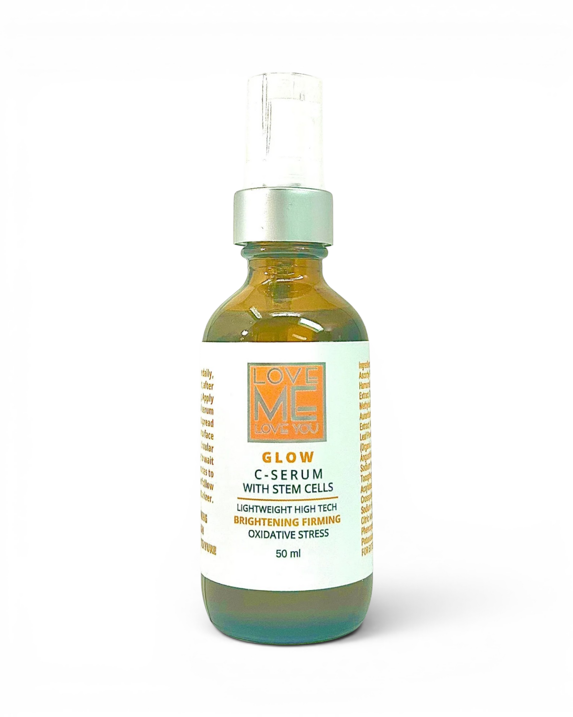 Amber glass C-serum bottle with stem cells, clear cap and front label