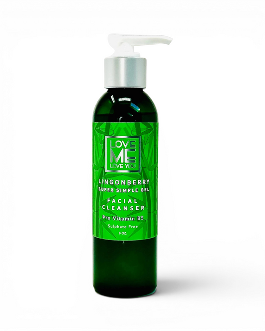 Lingonberry gel face cleanser bottle with pump, green label, 6 fl oz
