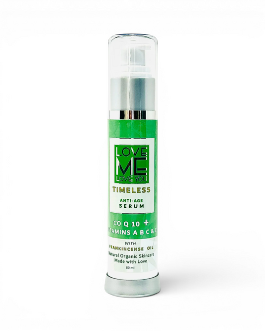 Timeless serum bottle with clear pump and green label