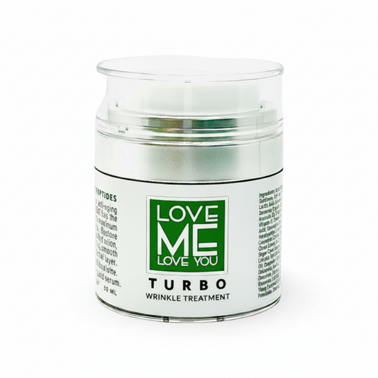 Turbo wrinkle treatment moisturizer jar with clear lid and green label